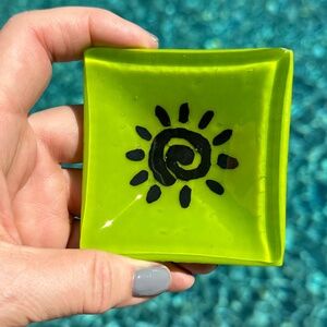 fused glass dish with sun - 3x3" - handmade